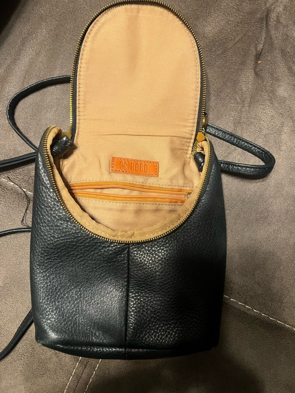 HOBO Black Pebbled Leather Mini Crossbody with Gold Zipper - Picture 5 of 7